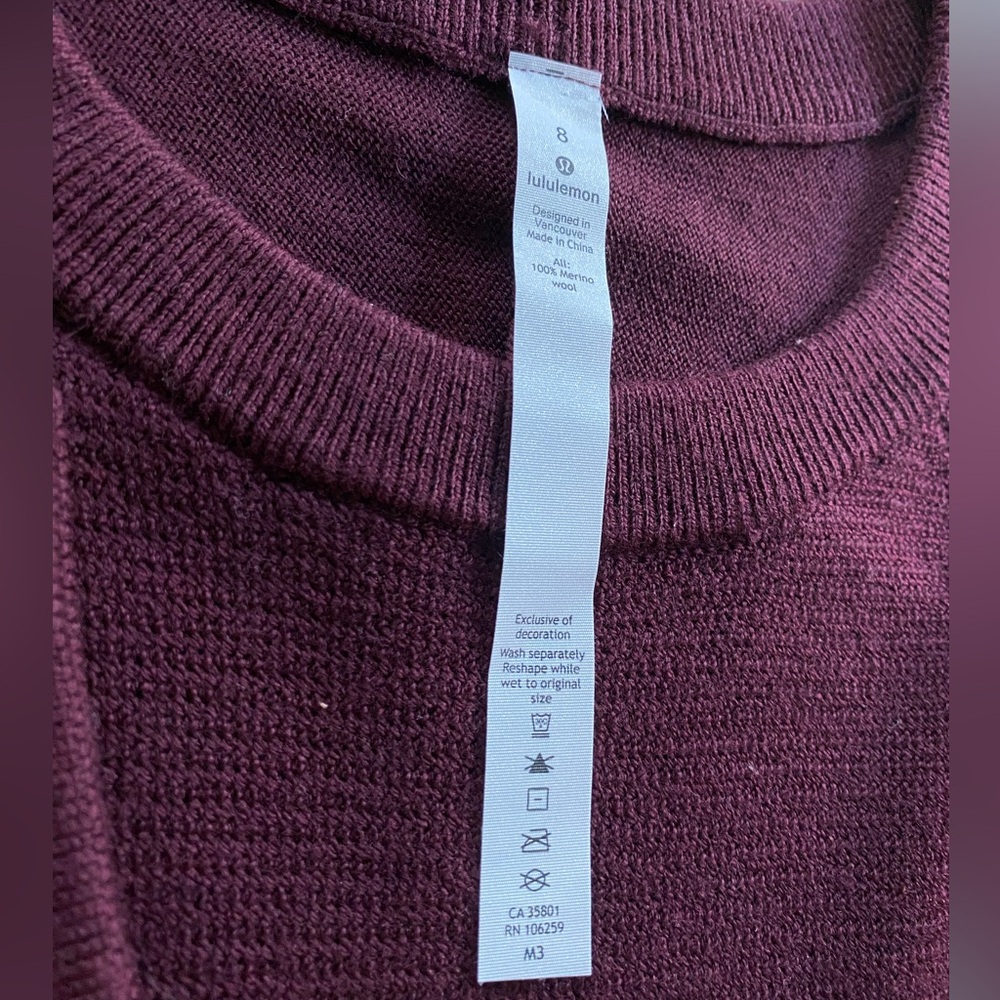 Lululemon Sit in Lotus Sweater Merino Wool Knit Stretch Womens 8 Red Maroon NWT - Picture 5 of 10